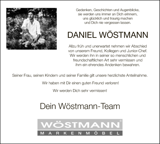 Traueranzeige von Daniel Wöstmann von Neue Westfälische