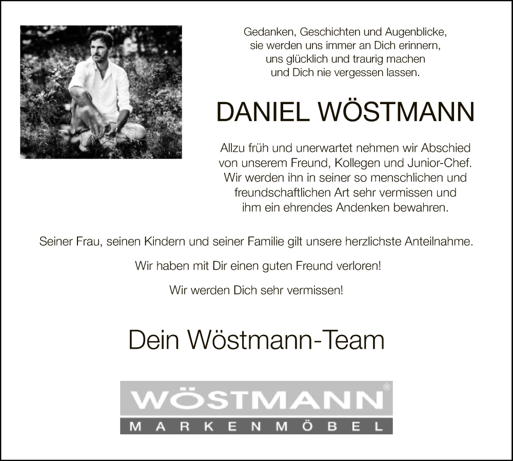  Traueranzeige für Daniel Wöstmann vom 11.10.2022 aus Neue Westfälische