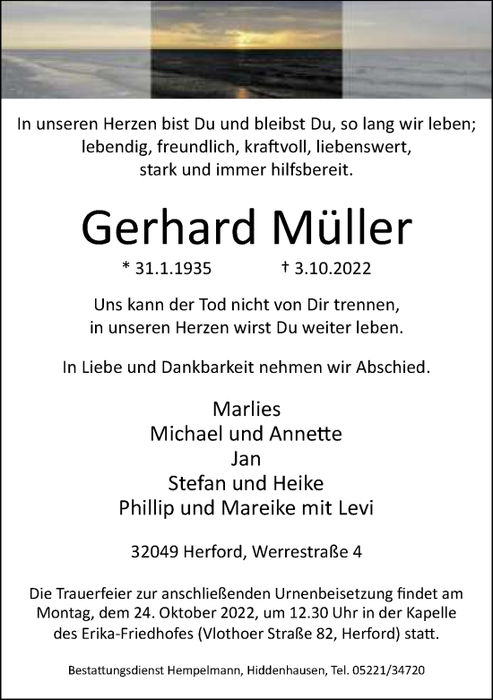 Traueranzeige von Gerhard Müller von Neue Westfälische