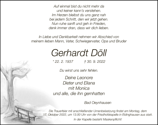 Traueranzeige von Gerhardt Döll von Neue Westfälische