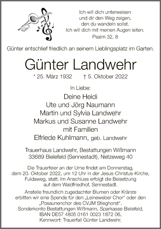 Traueranzeige von Günter Landwehr von Neue Westfälische