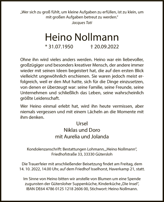 Traueranzeige von Heino Nollmann von Neue Westfälische