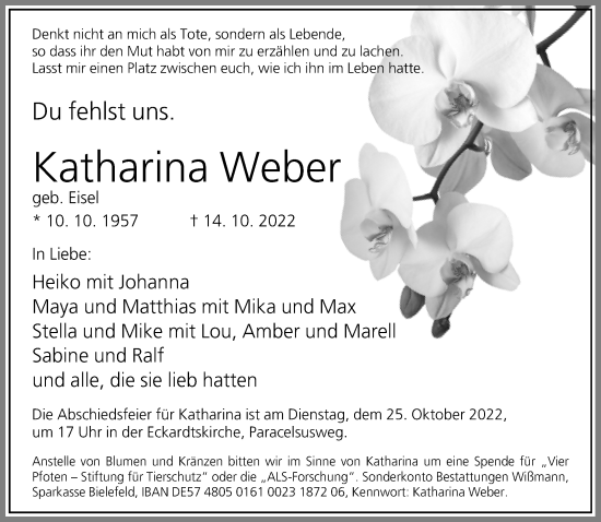 Traueranzeige von Katharina Weber von Neue Westfälische