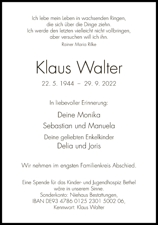 Traueranzeige von Klaus Walter von Neue Westfälische