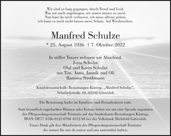 Traueranzeige von Manfred Schulze von Neue Westfälische
