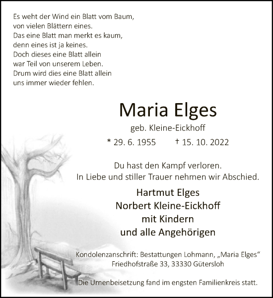 Traueranzeige von Maria Elges von Neue Westfälische