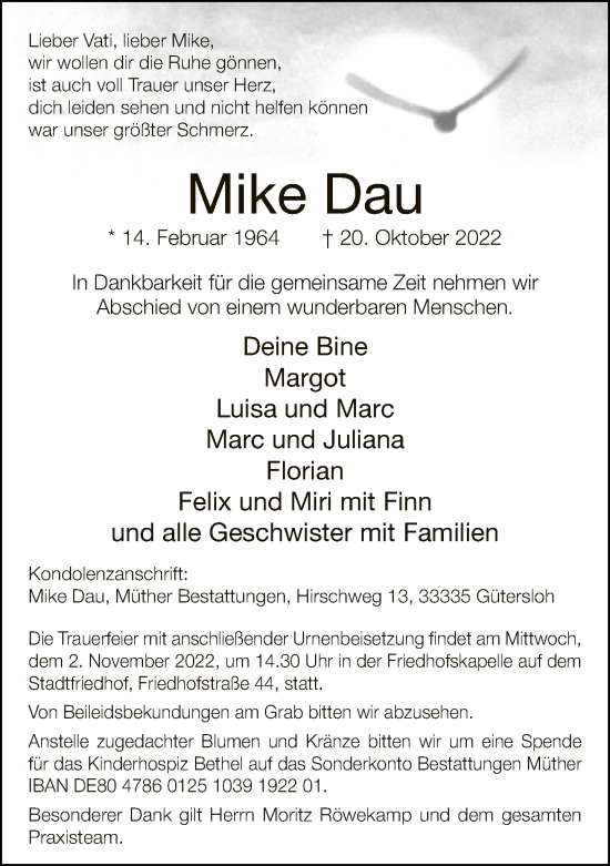Traueranzeige von Mike Dau von Neue Westfälische
