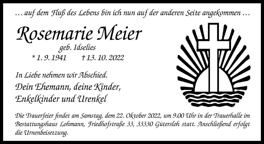  Traueranzeige für Rosemarie Meier vom 19.10.2022 aus Neue Westfälische