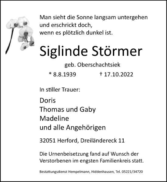 Traueranzeige von Siglinde Störmer von Neue Westfälische