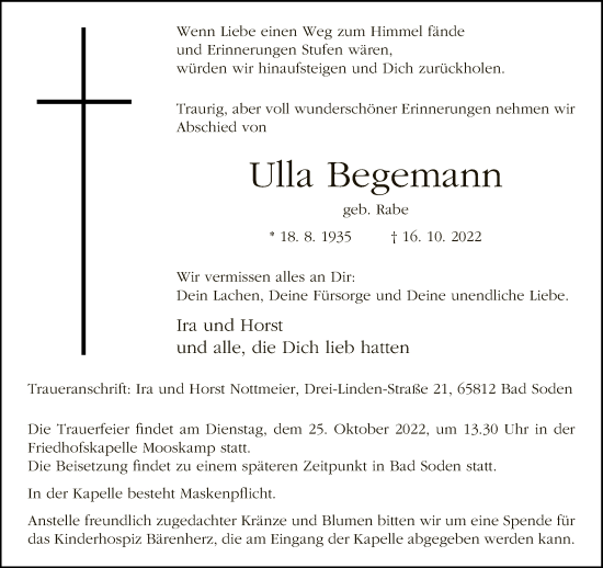 Traueranzeige von Ulla Begemann von Neue Westfälische