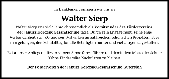 Traueranzeige von Walter Sierp von Neue Westfälische