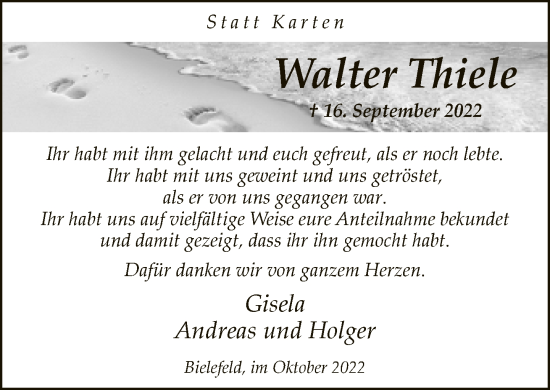 Traueranzeige von Walter Thiele von Neue Westfälische