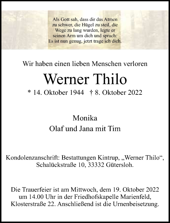 Traueranzeige von Werner Thilo von Neue Westfälische