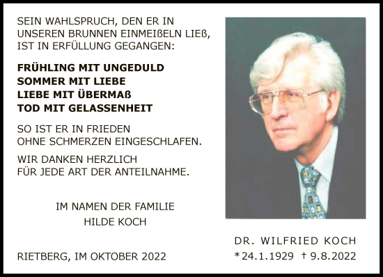Traueranzeige von Wilfried Koch von Neue Westfälische