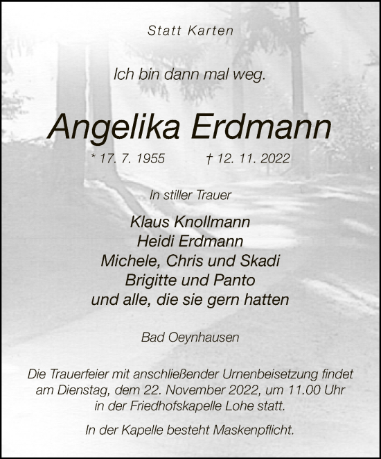 Traueranzeige von Angelika Erdmann von Neue Westfälische