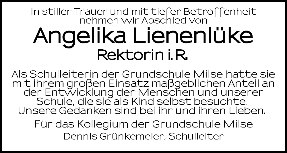  Traueranzeige für Angelika Lienenlüke vom 12.11.2022 aus Neue Westfälische