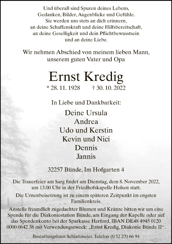 Traueranzeige von Ernst Kredig von Neue Westfälische