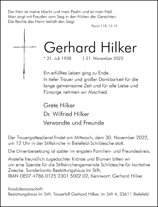 Traueranzeige von Gerhard Hilker von Neue Westfälische