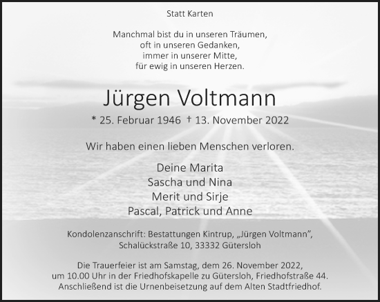 Traueranzeige von Jürgen Voltmann von Neue Westfälische