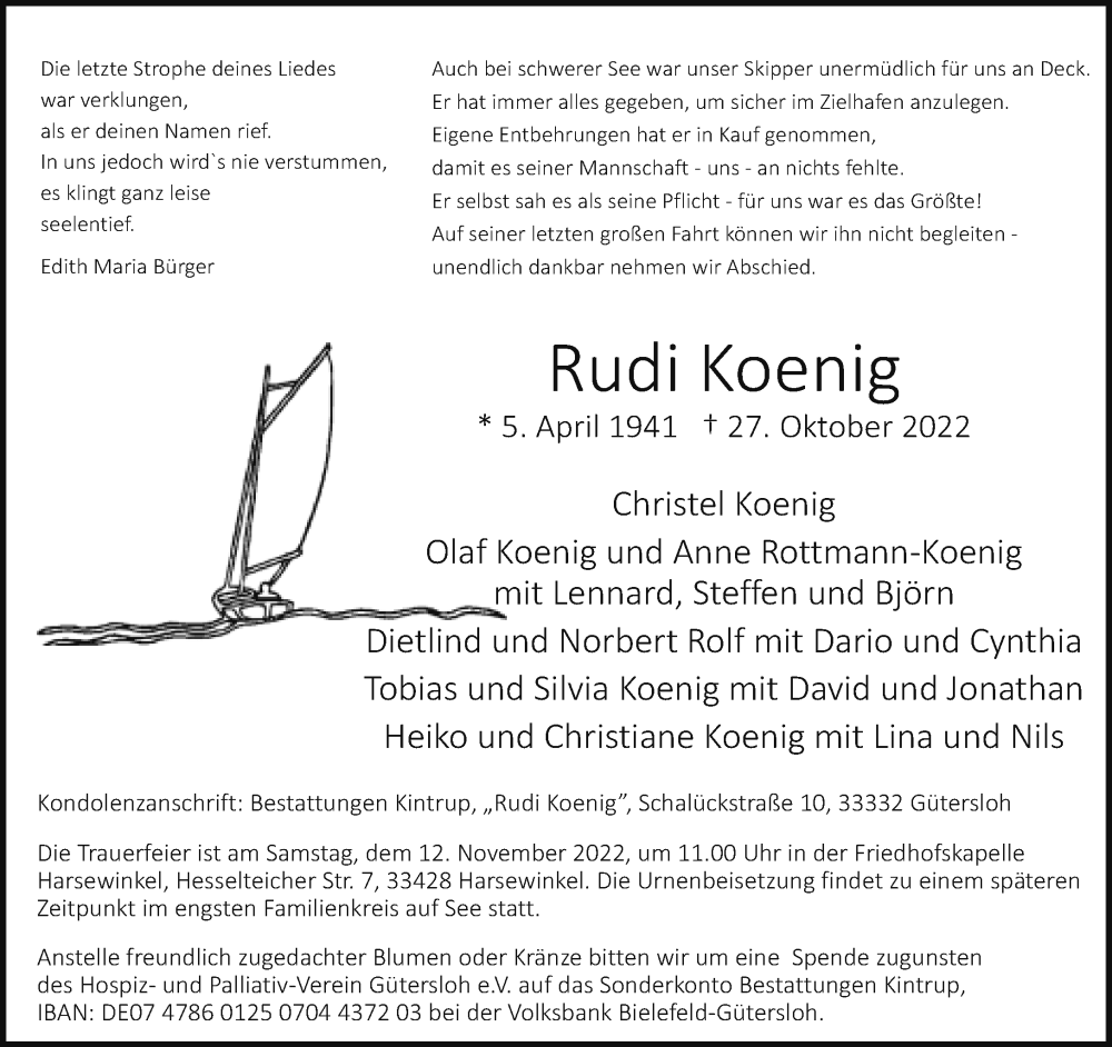  Traueranzeige für Rudi Koenig vom 05.11.2022 aus Neue Westfälische
