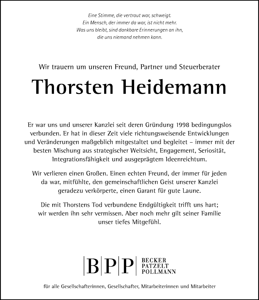  Traueranzeige für Thorsten Heidemann vom 26.11.2022 aus Neue Westfälische