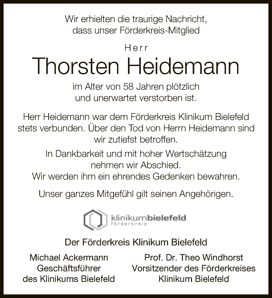  Traueranzeige für Thorsten Heidemann vom 26.11.2022 aus Neue Westfälische
