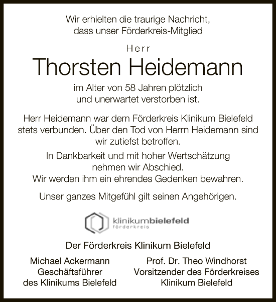 Traueranzeige von Thorsten Heidemann von Neue Westfälische
