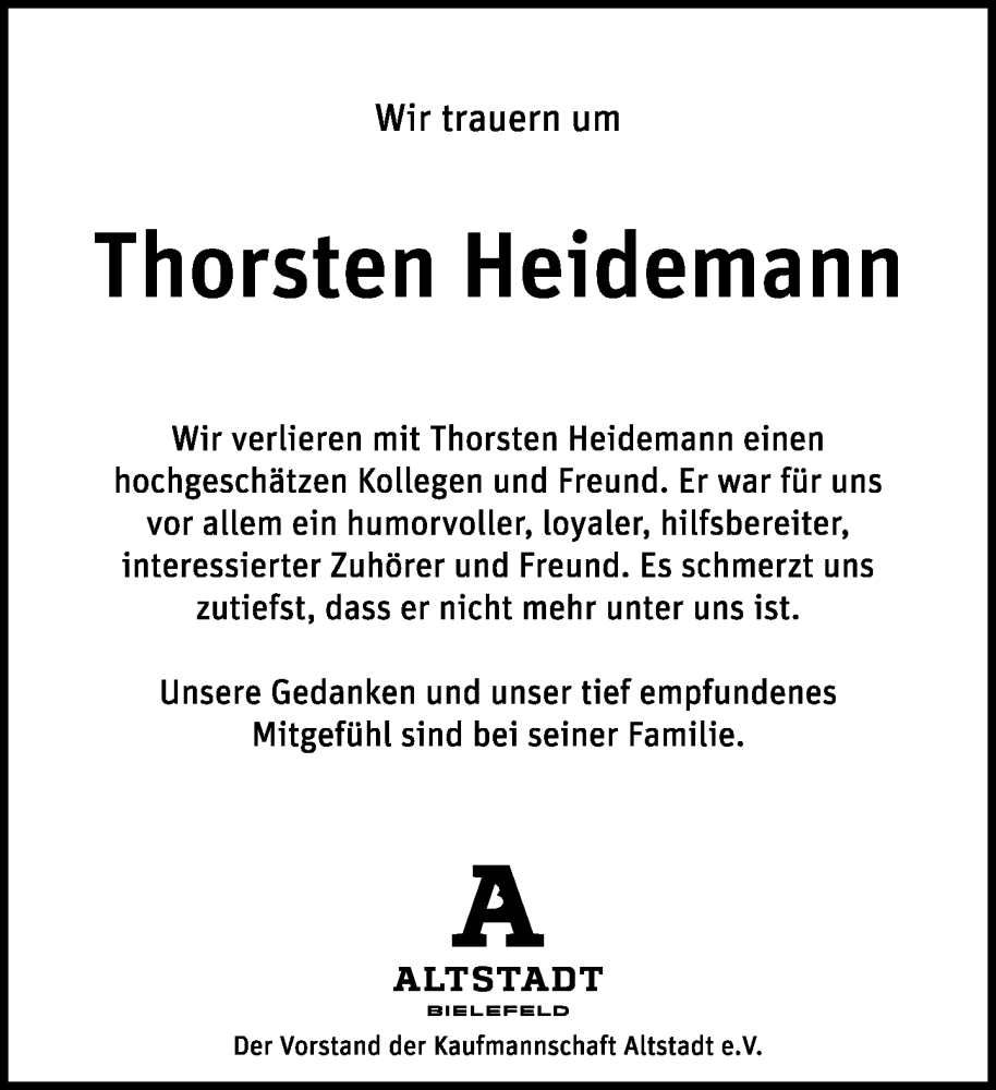  Traueranzeige für Thorsten Heidemann vom 26.11.2022 aus Neue Westfälische