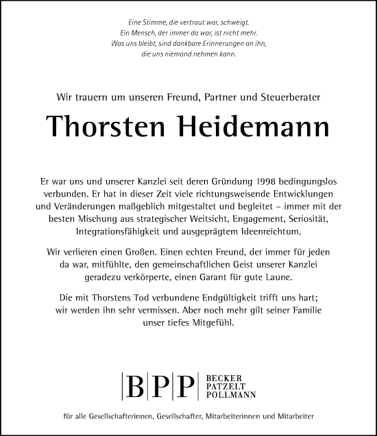 Traueranzeige von Thorsten Heidemann von Neue Westfälische