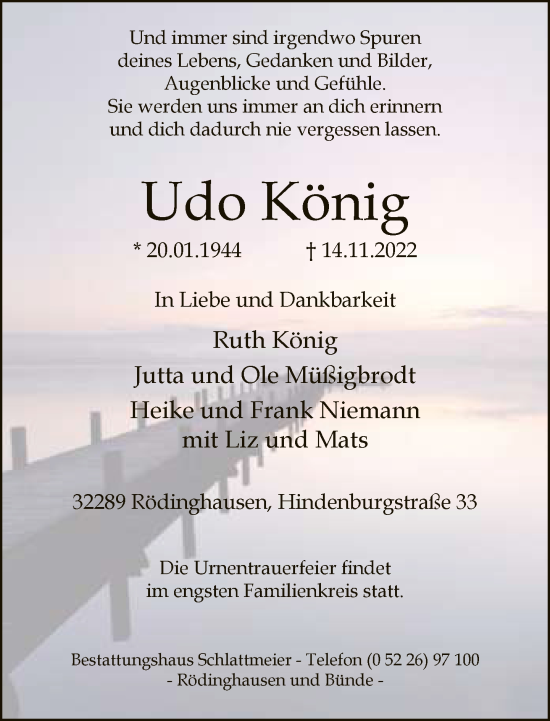 Traueranzeige von Udo König von Neue Westfälische
