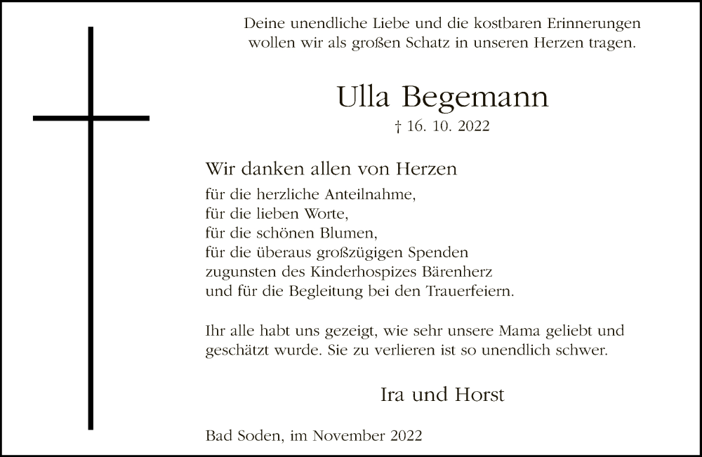 Traueranzeige für Ulla Begemann vom 19.11.2022 aus Neue Westfälische