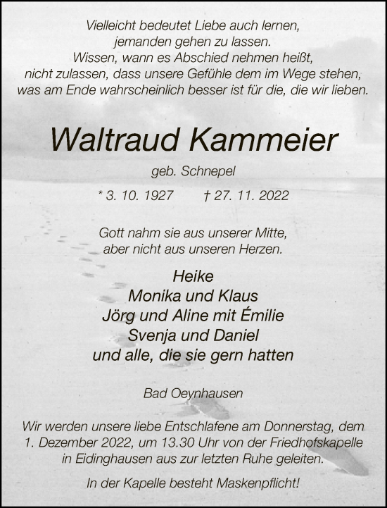 Traueranzeige von Waltraud Kammeier von Neue Westfälische