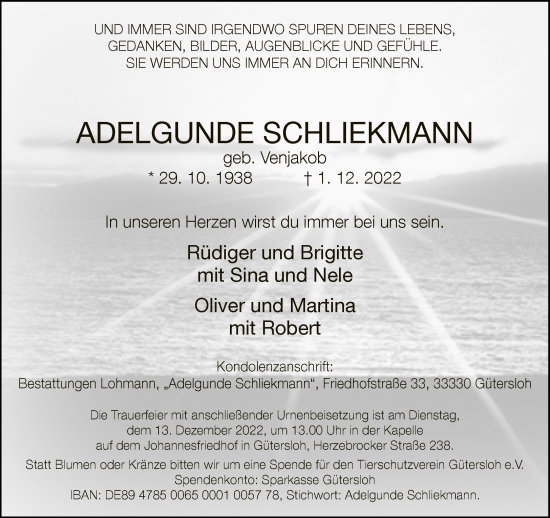 Traueranzeige von Adelgunde Schliekmann von Neue Westfälische