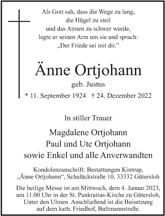 Traueranzeige von Änne Ortjohann von Neue Westfälische
