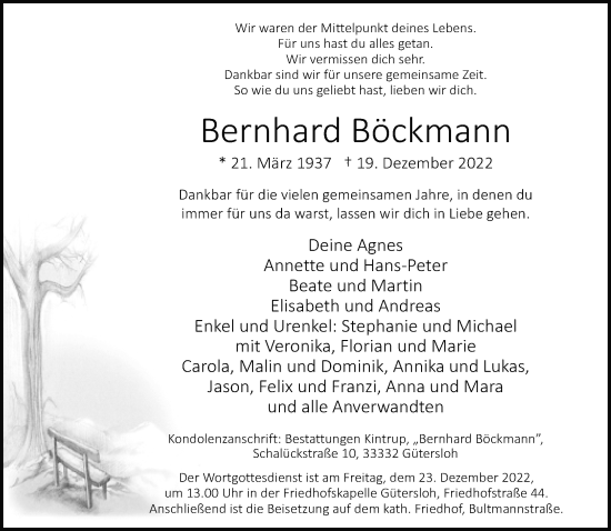 Traueranzeige von Bernhard Böckmann von Neue Westfälische