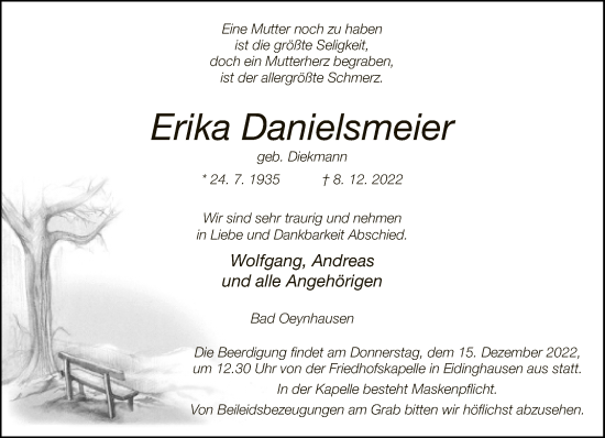 Traueranzeige von Erika Danielsmeier von Neue Westfälische