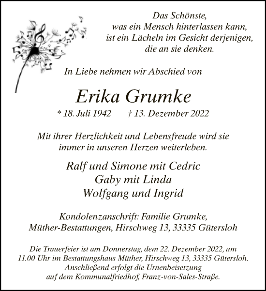 Traueranzeige von Erika Grumke von Neue Westfälische