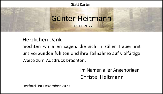 Traueranzeige von Günter Heitmann von Neue Westfälische