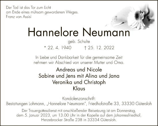 Traueranzeige von Hannelore Neumann von Neue Westfälische