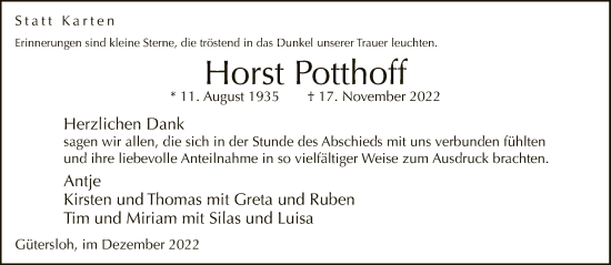 Traueranzeige von Horst Potthoff von Neue Westfälische