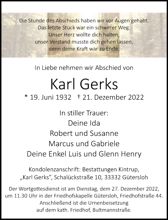 Traueranzeige von Karl Gerks von Neue Westfälische