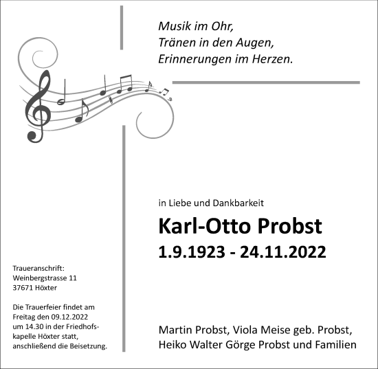 Traueranzeige von Karl-Otto Probst von Neue Westfälische