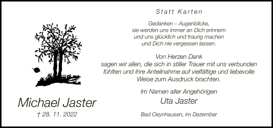 Traueranzeige von Michael Jaster von Neue Westfälische