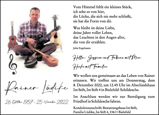 Traueranzeige von Rainer Lüdike von Neue Westfälische