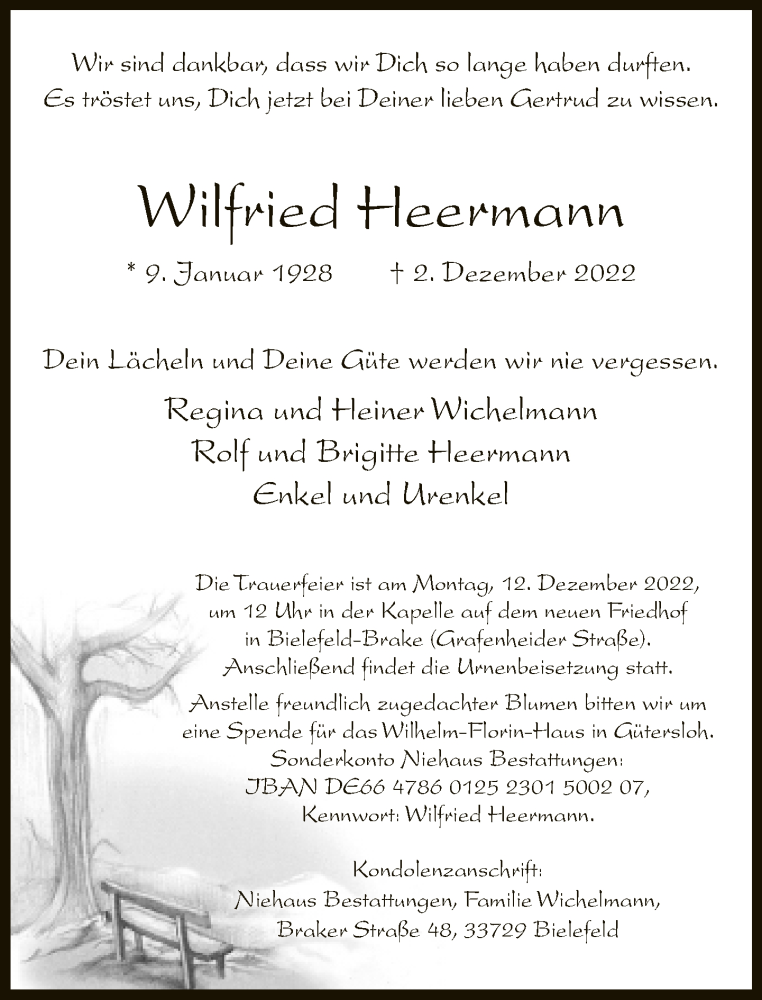  Traueranzeige für Wilfried Heermann vom 07.12.2022 aus Neue Westfälische