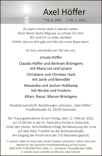 Traueranzeige von Axel Höffer von Neue Westfälische