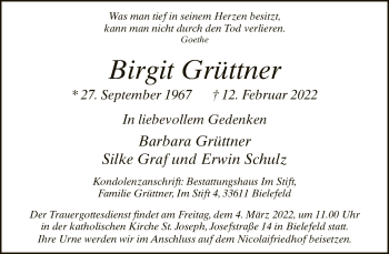 Traueranzeige von Birgit Grüttner von Neue Westfälische