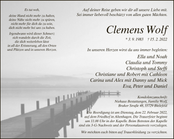 Traueranzeige von Clemens Wolf von Neue Westfälische