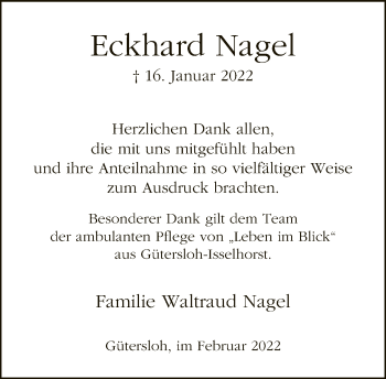 Traueranzeige von Eckhard Nagel von Neue Westfälische
