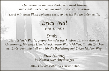 Traueranzeige von Erica Wall von Neue Westfälische